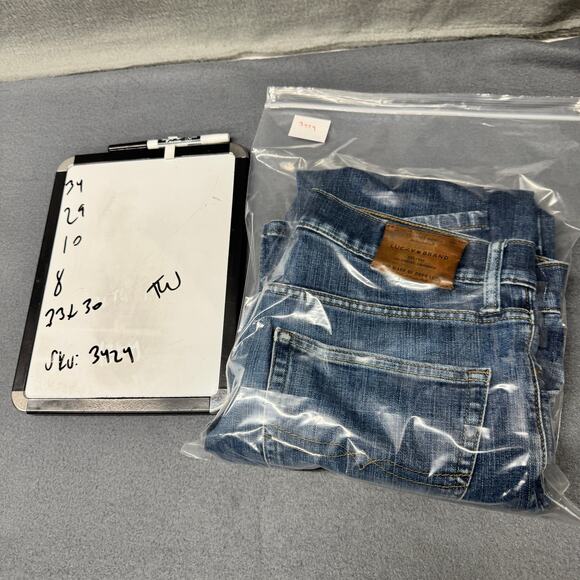 Lucky Brand Jeans Mens 33x30 (34x29 ACTUAL) 221 Straight Blue Denim Faded Wash - Picture 11 of 11